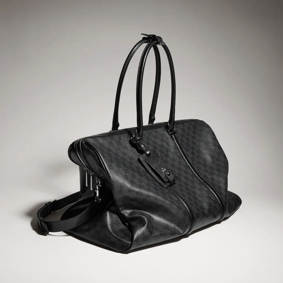 Gucci Black Linen Letter-Motif Vintage-Finish Bag