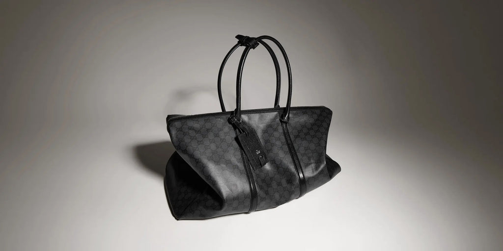 Gucci Black Linen Letter-Motif Vintage-Finish Bag