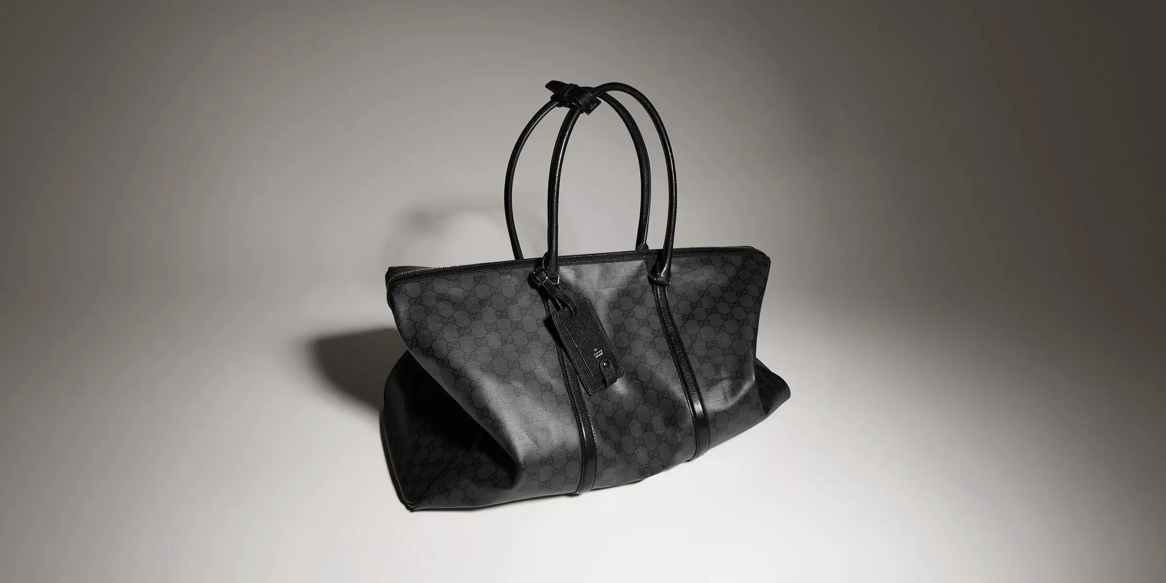 Gucci Black Linen Letter-Motif Vintage-Finish Bag