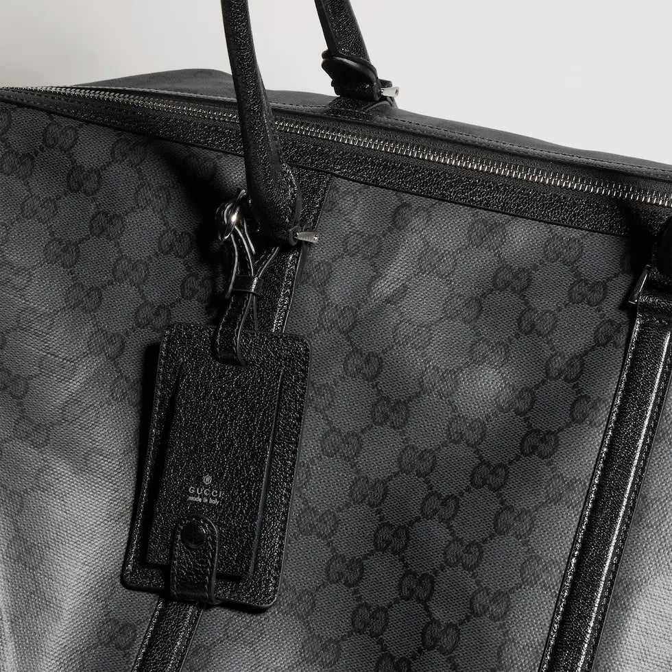 Gucci Black Linen Letter-Motif Vintage-Finish Bag