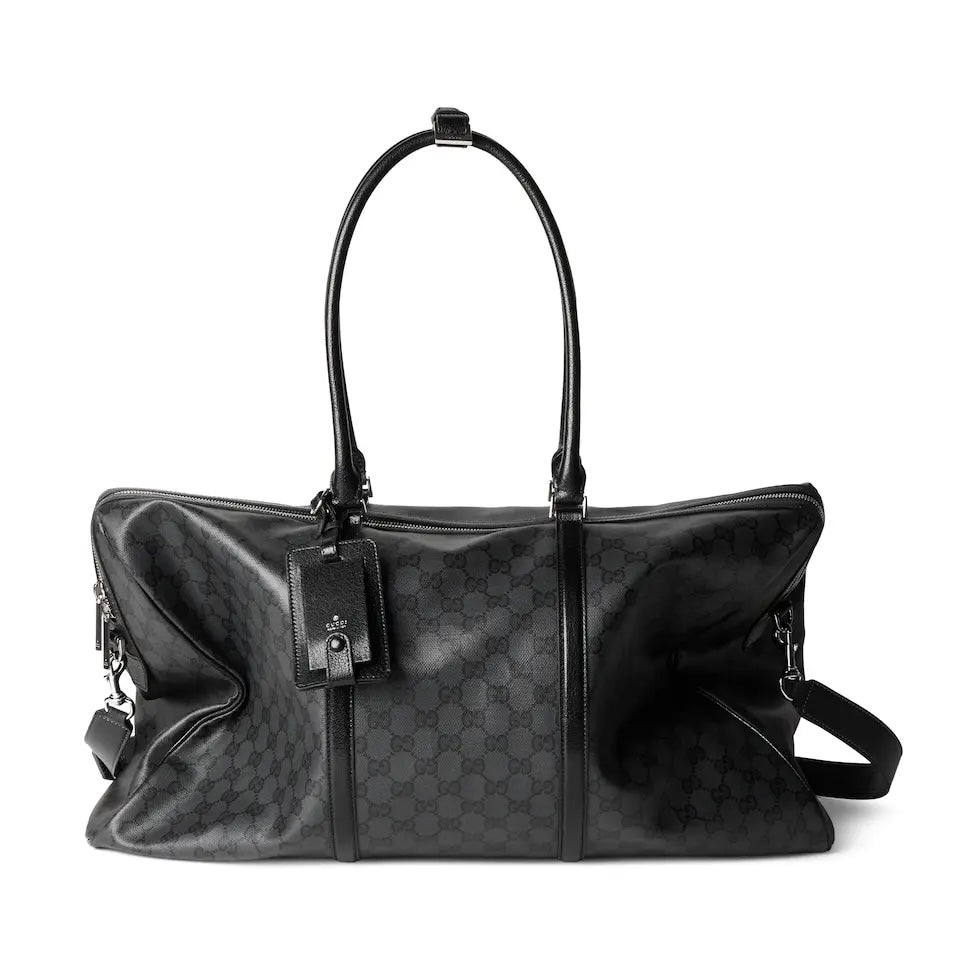 Gucci Black Linen Letter-Motif Vintage-Finish Bag