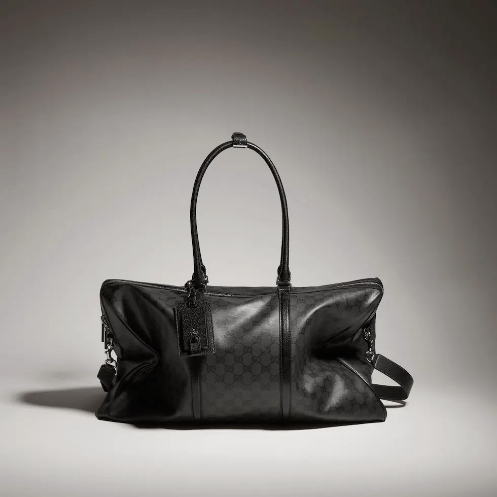 Gucci Black Linen Letter-Motif Vintage-Finish Bag