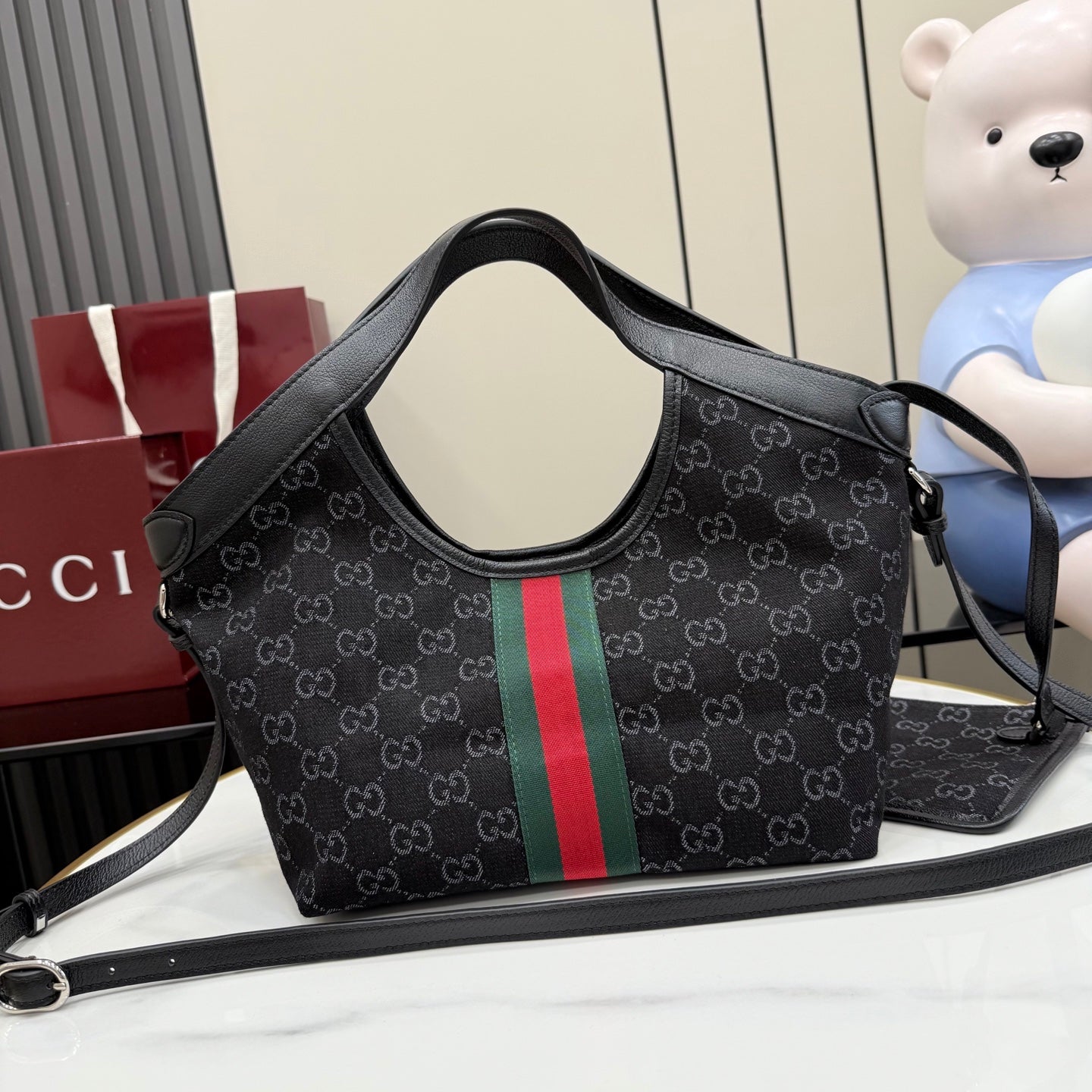 Gucci Light Blue Nylon Double G Tote Bag