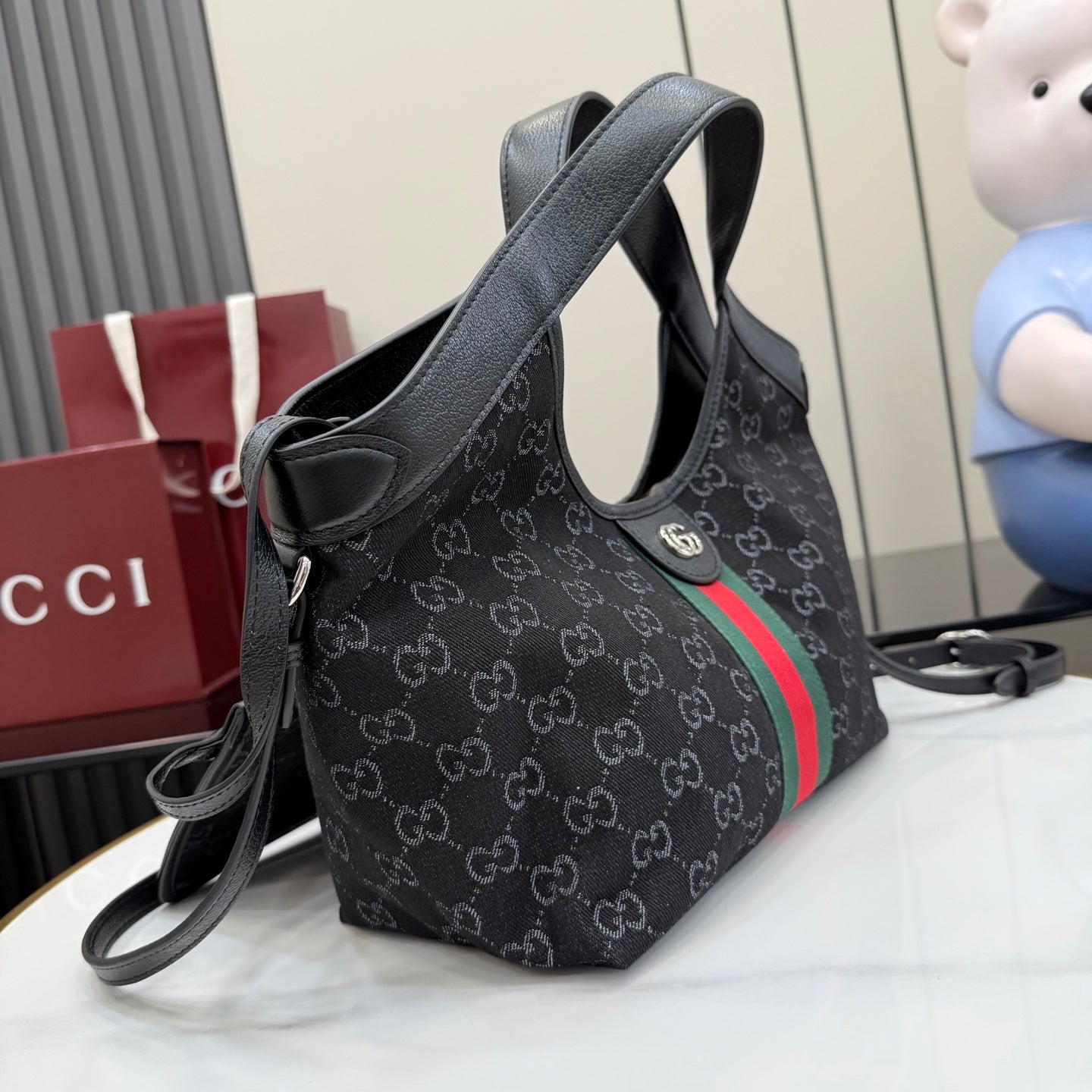 Gucci Light Blue Nylon Double G Tote Bag