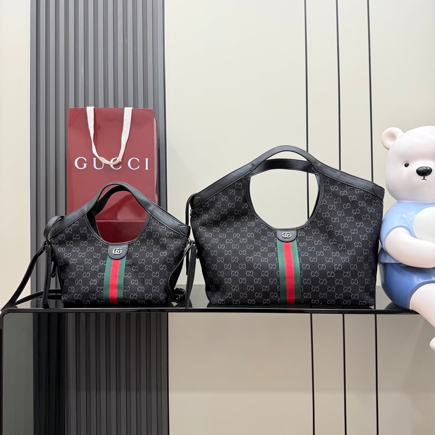Gucci Black Nylon Double G Quilted Handbag