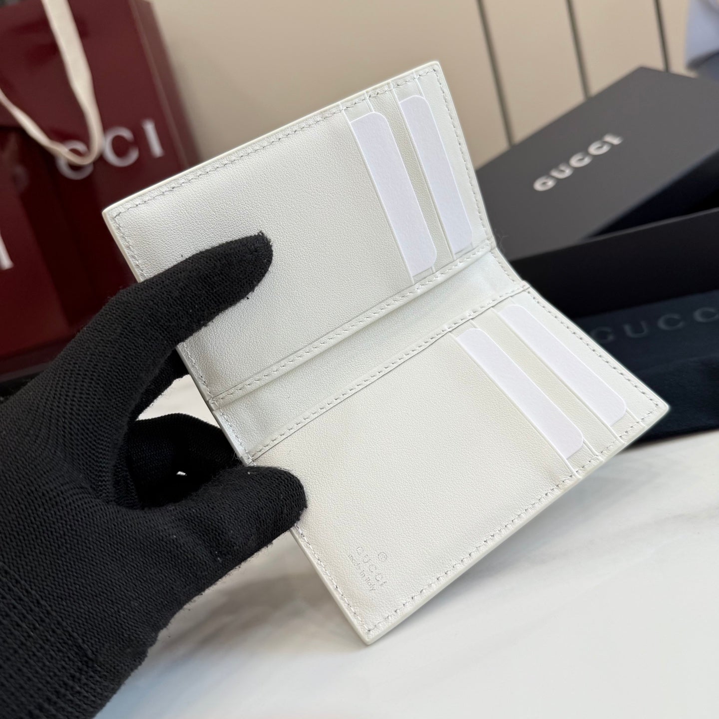 Gucci White Leather Openwork Clutch