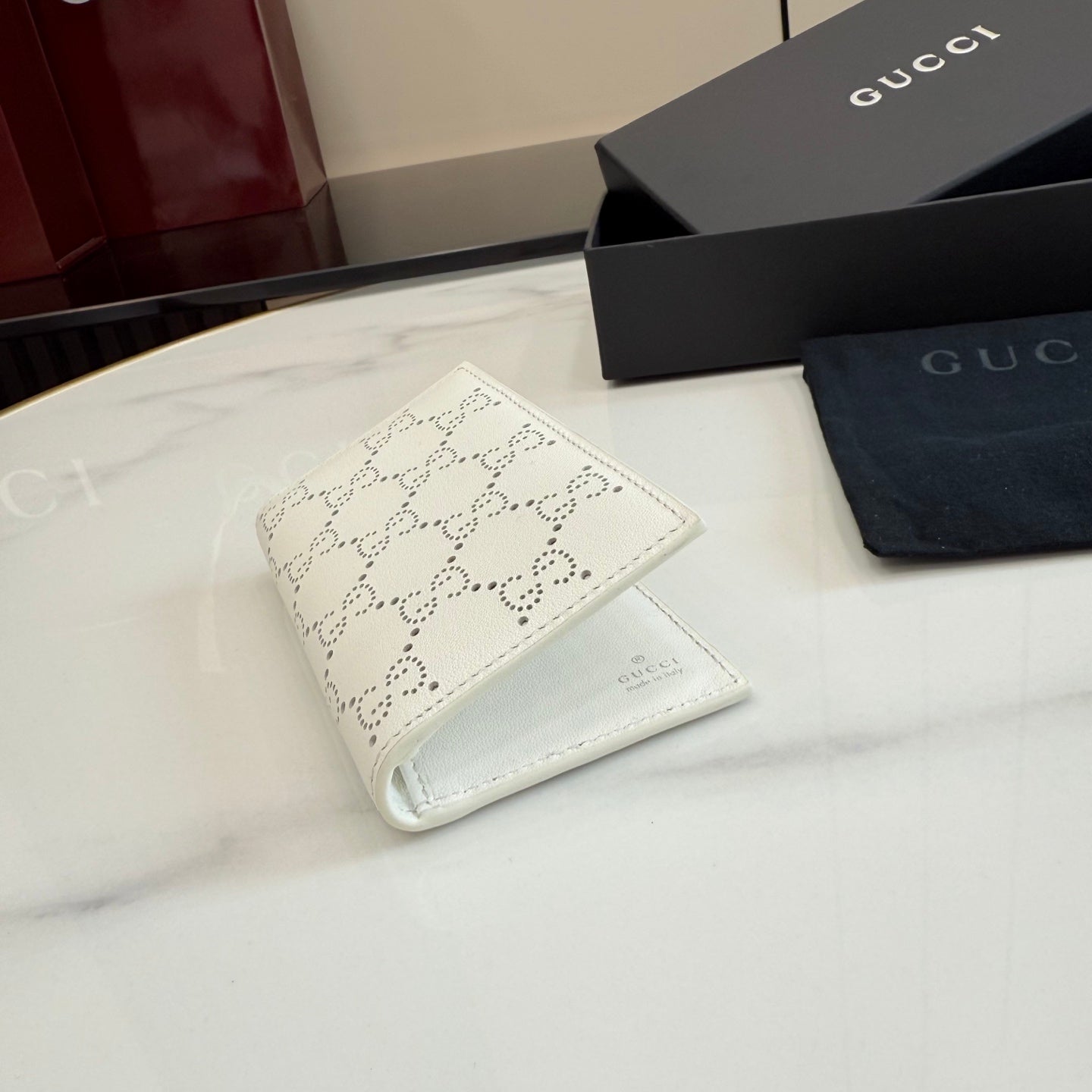 Gucci White Leather Openwork Clutch