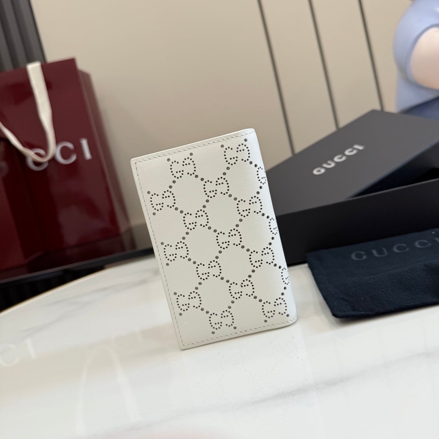 Gucci White Leather Openwork Clutch