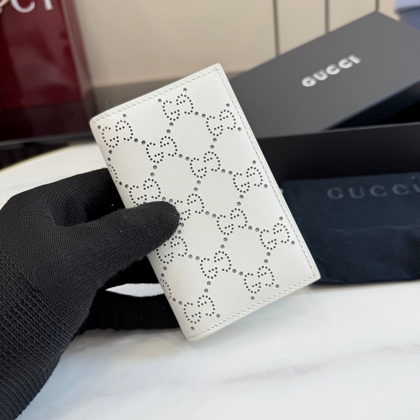 Gucci White Leather Openwork Clutch