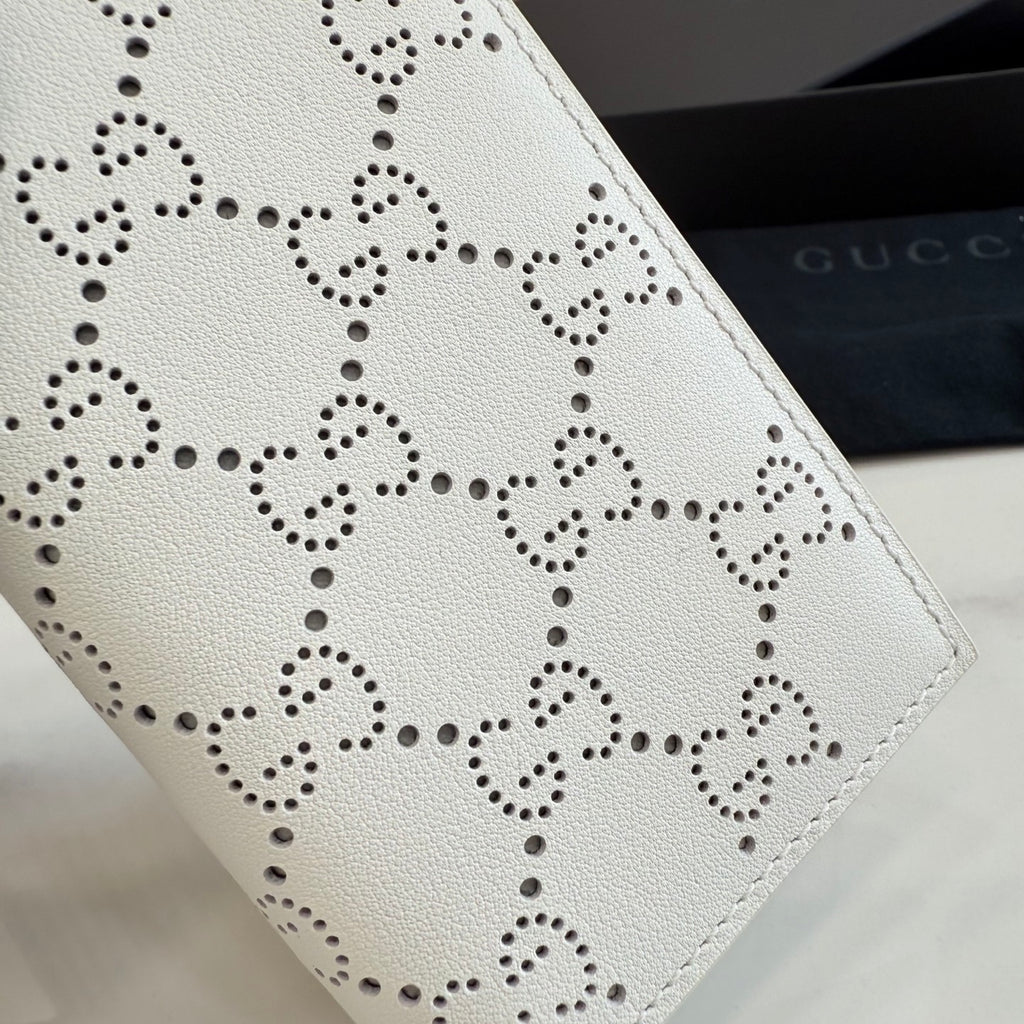 Gucci White Leather Openwork Clutch