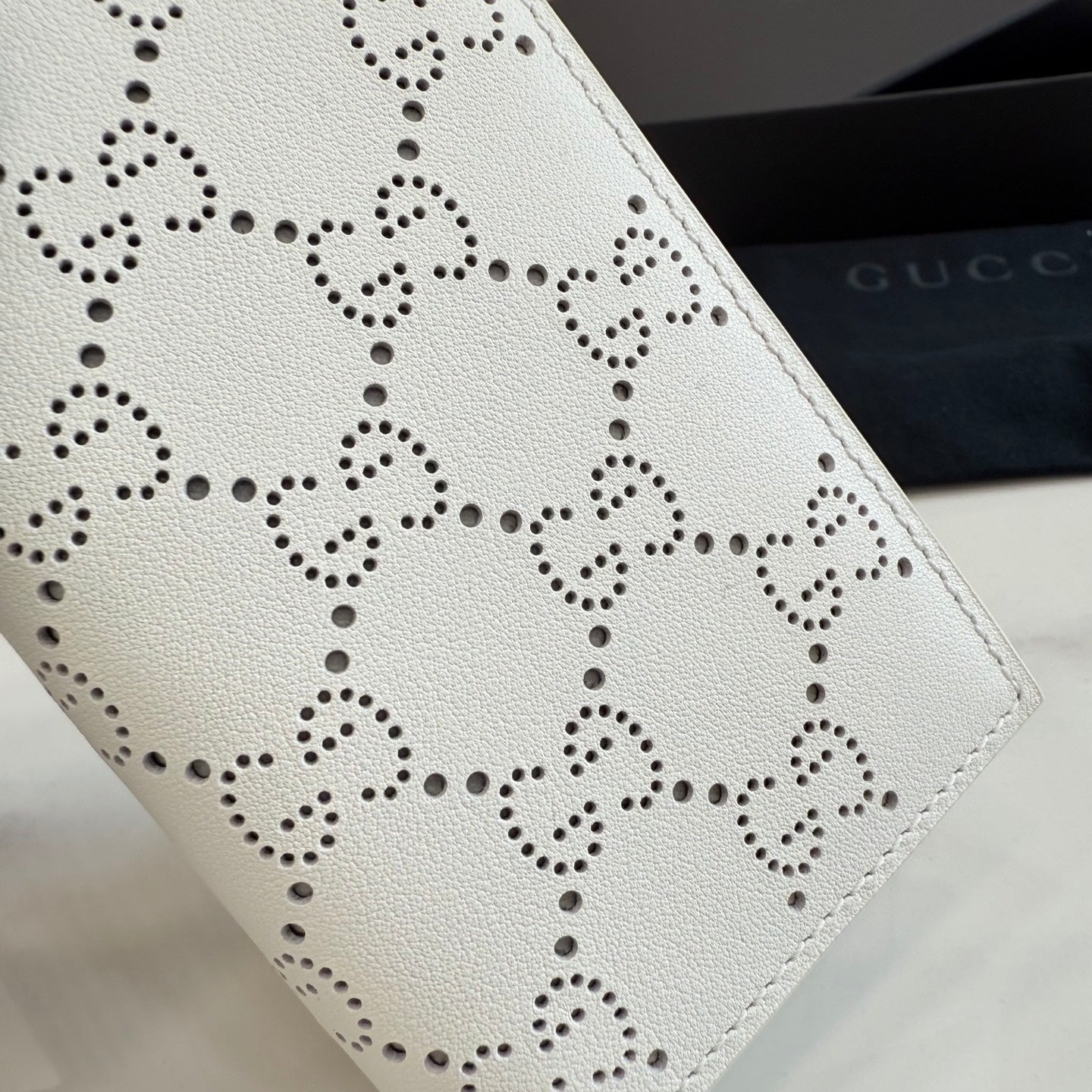 Gucci White Leather Openwork Clutch