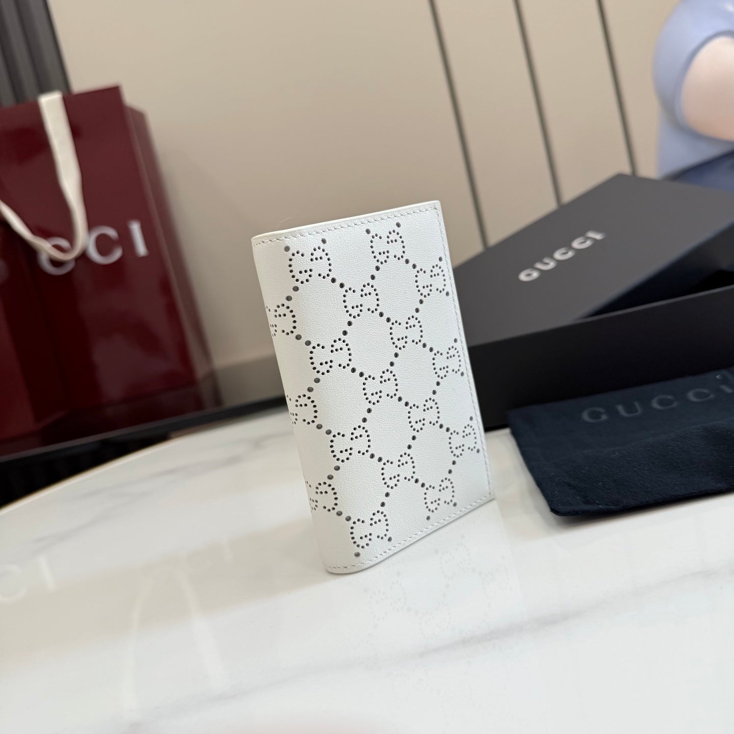 Gucci White Leather Openwork Clutch