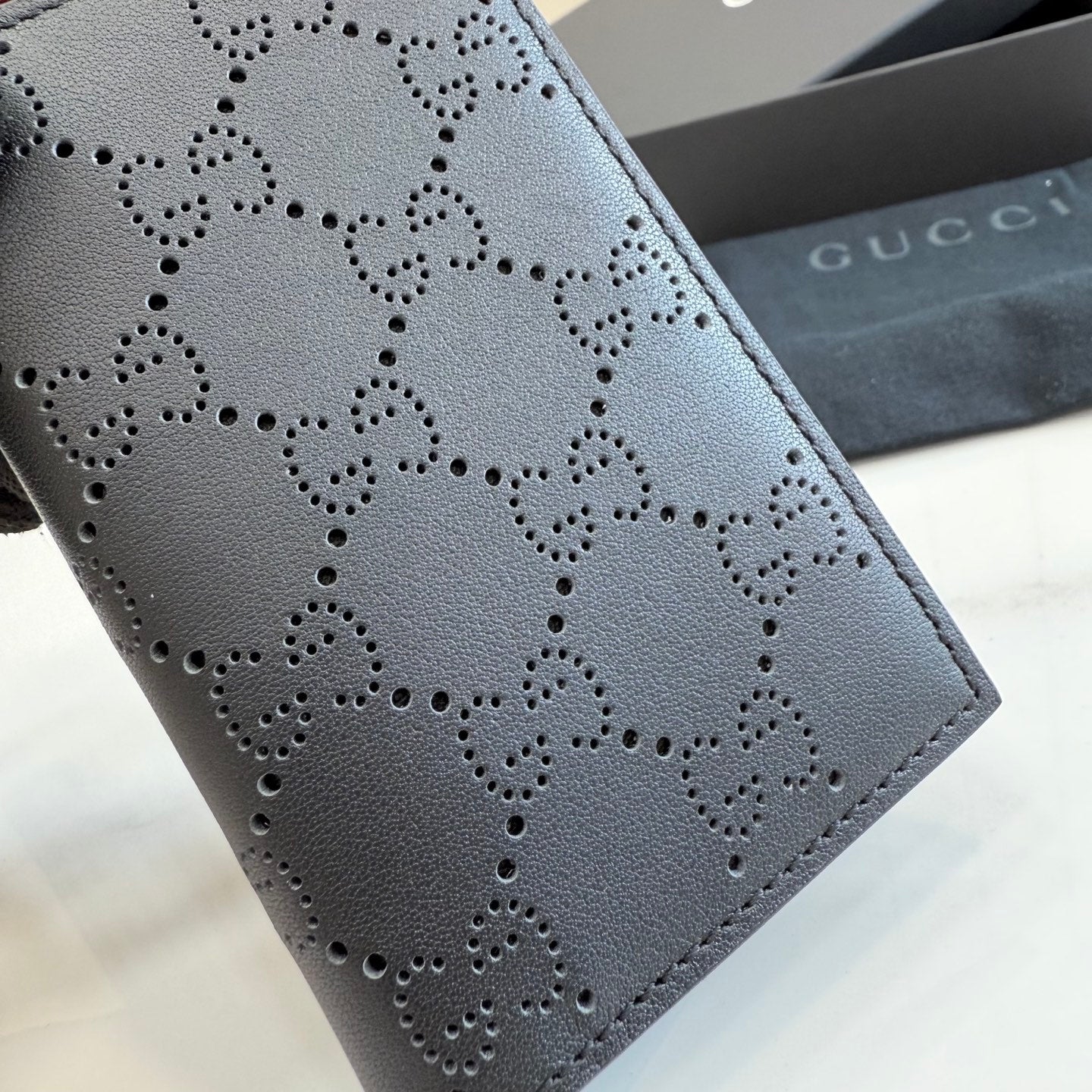 Gucci Black Leather Openwork Card Holder