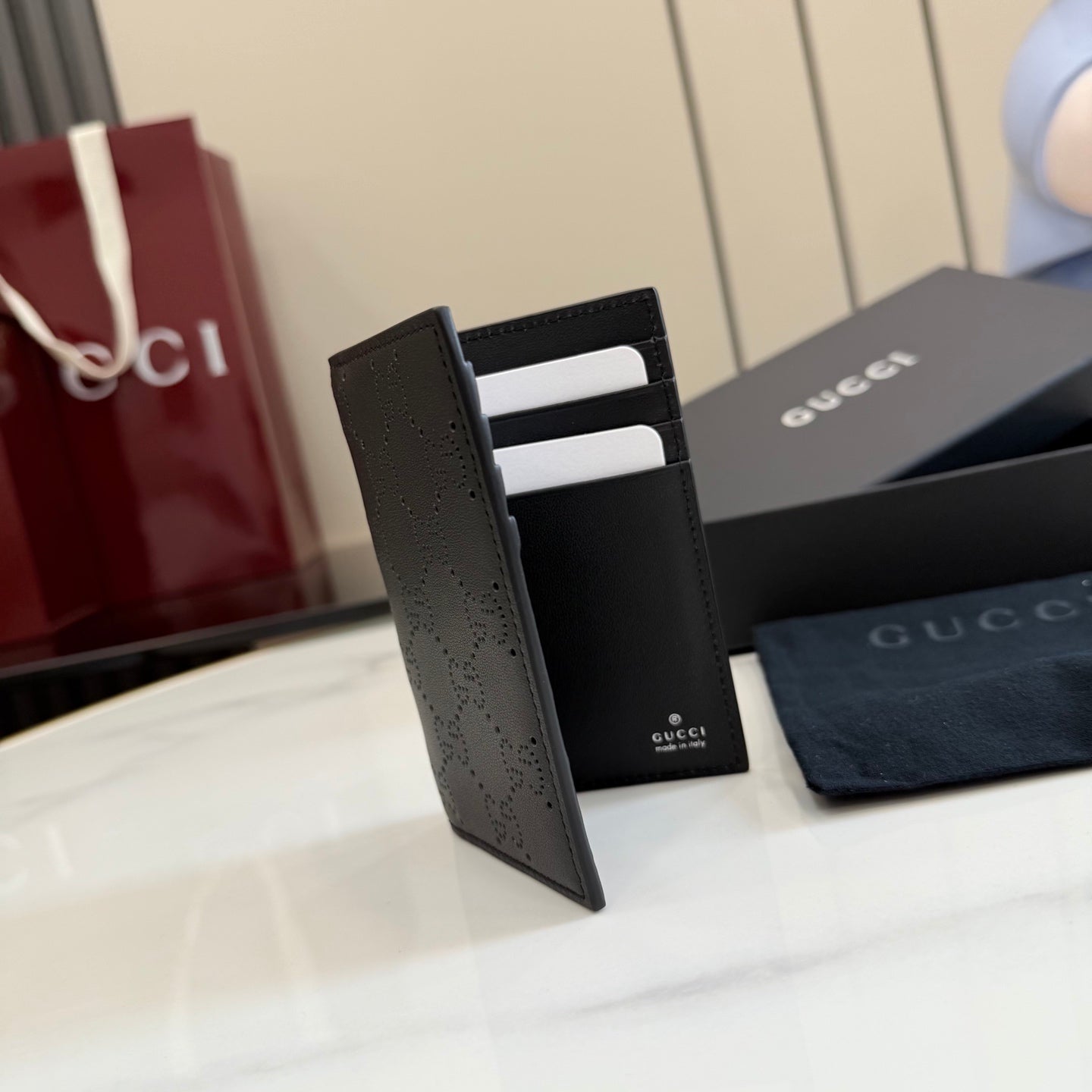 Gucci Black Leather Openwork Card Holder