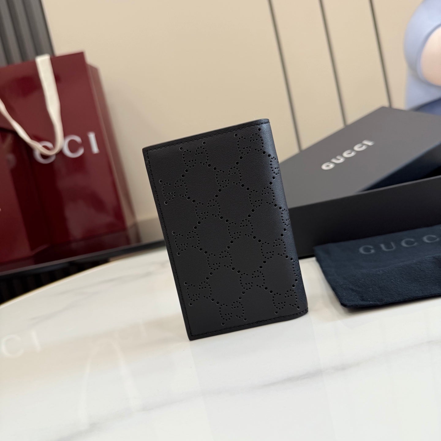 Gucci Black Leather Openwork Card Holder