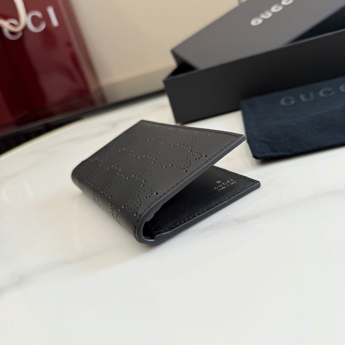Gucci Black Leather Openwork Card Holder