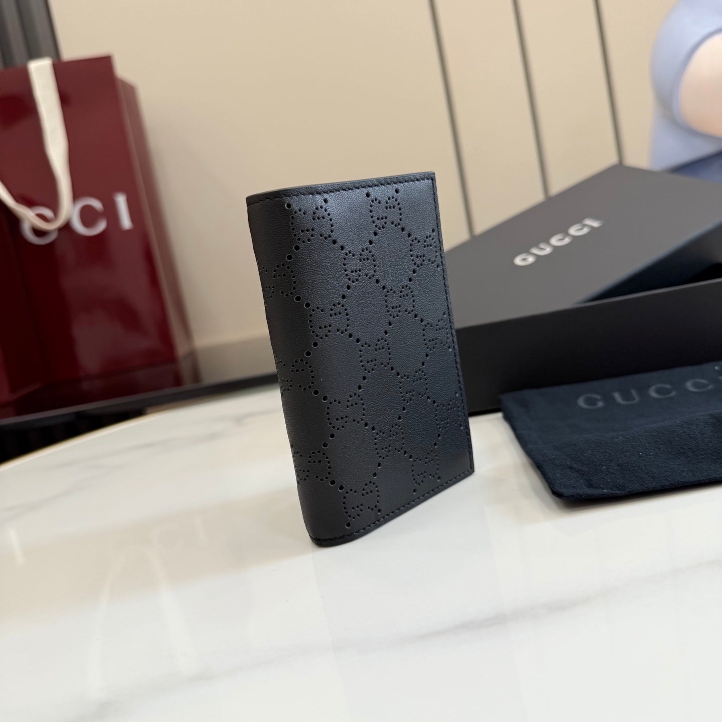 Gucci Black Leather Openwork Card Holder