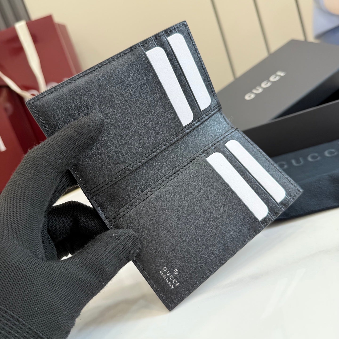 Gucci Black Leather Openwork Card Holder