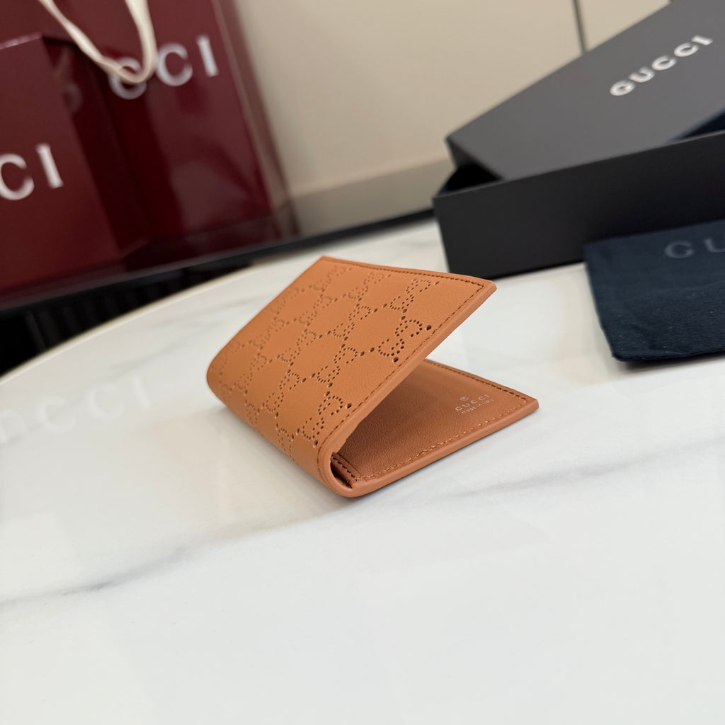 Gucci Brown Leather Openwork Card Holder