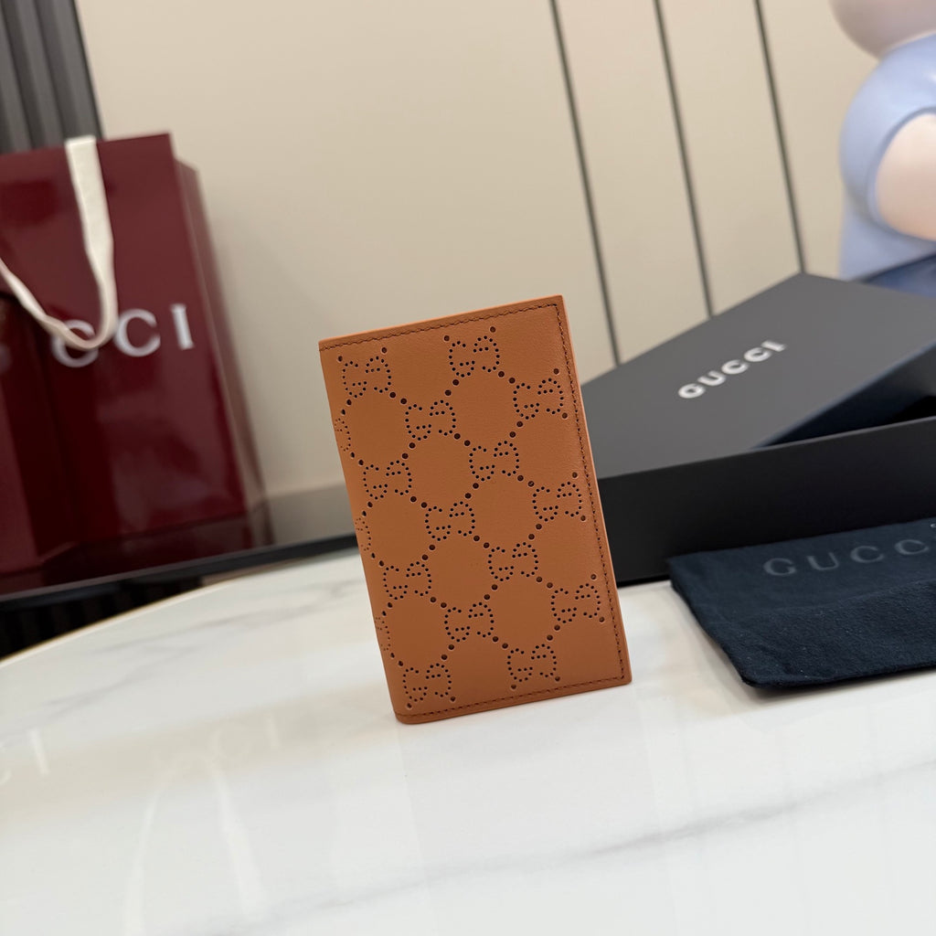 Gucci Brown Leather Openwork Card Holder