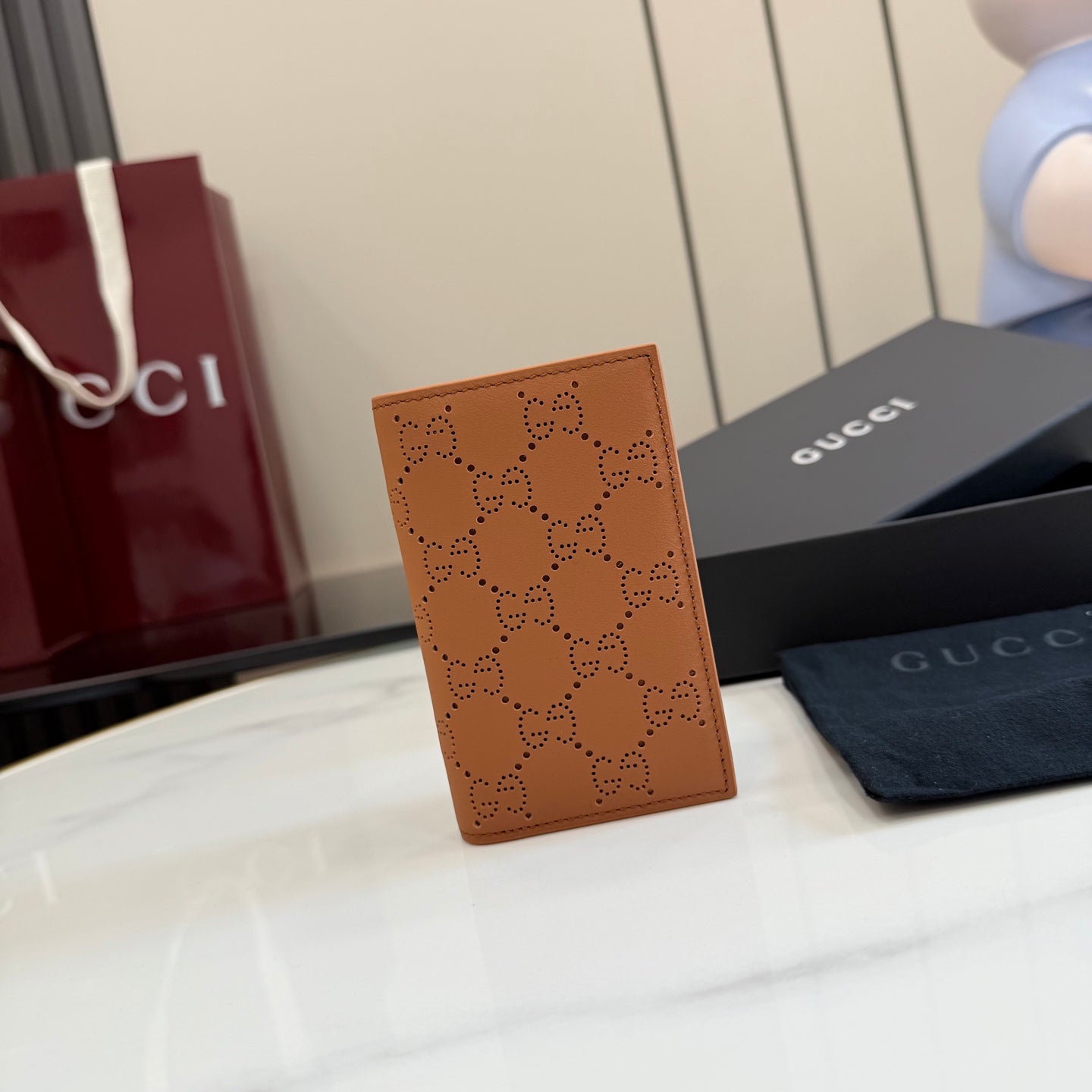 Gucci Brown Leather Openwork Card Holder