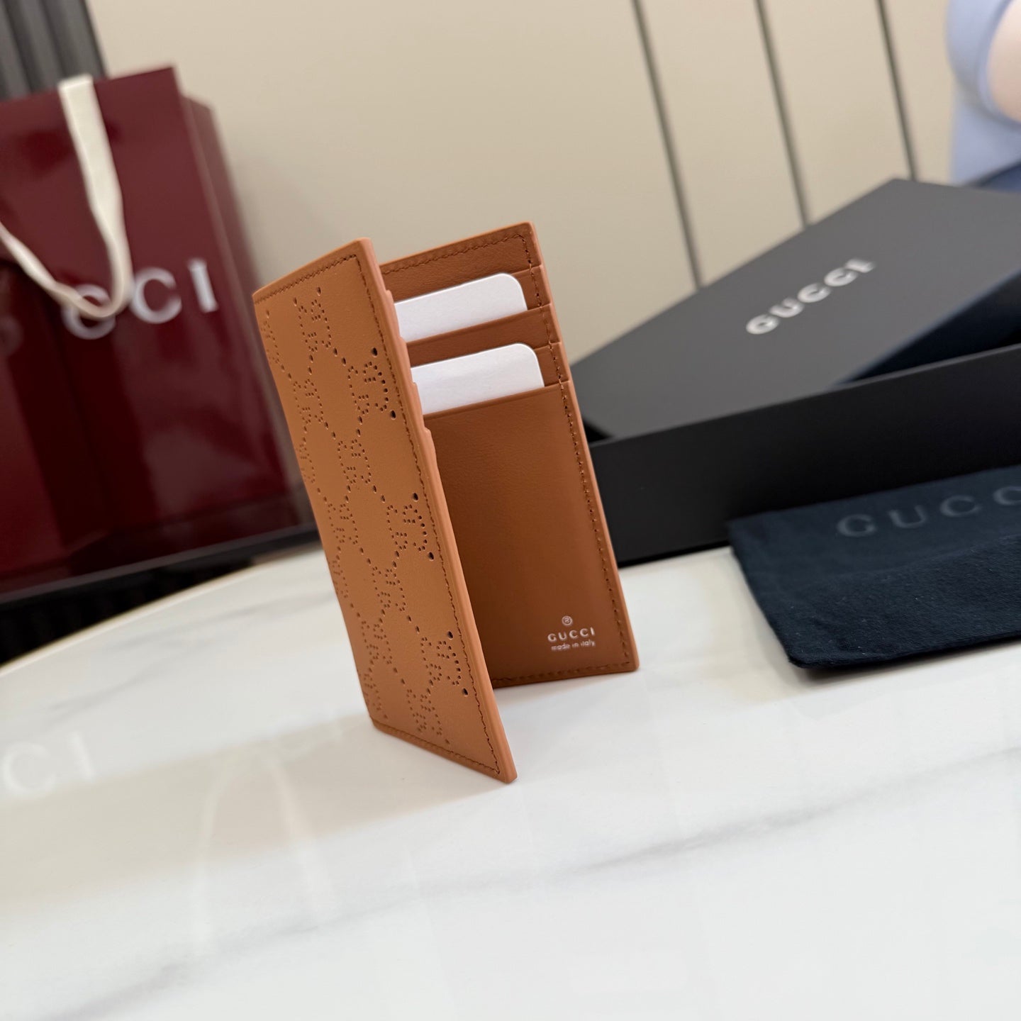 Gucci Brown Leather Openwork Card Holder