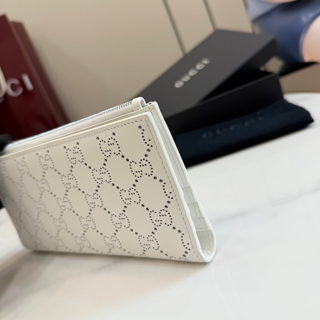 Gucci White Leather Openwork Card Holder