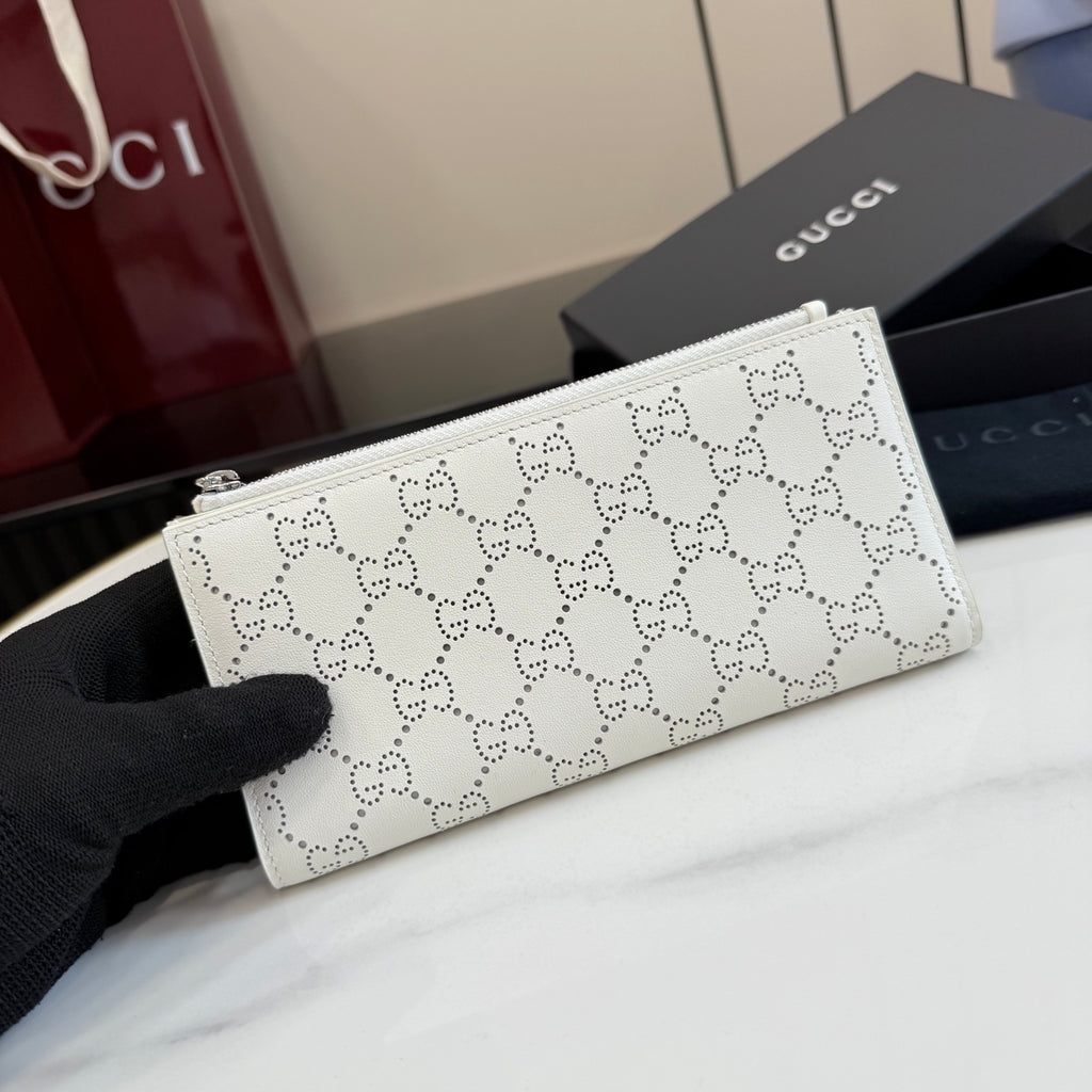 Gucci White Leather Openwork Card Holder