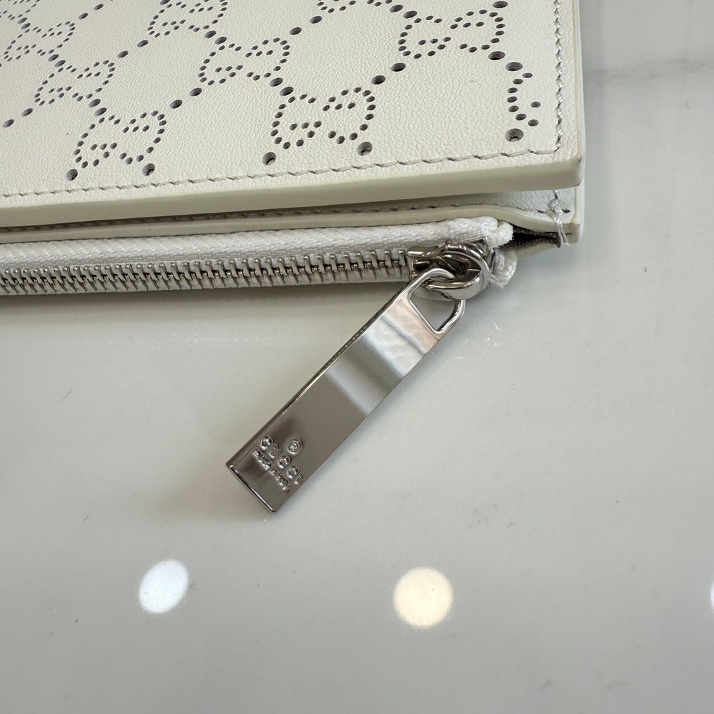 Gucci White Leather Openwork Card Holder