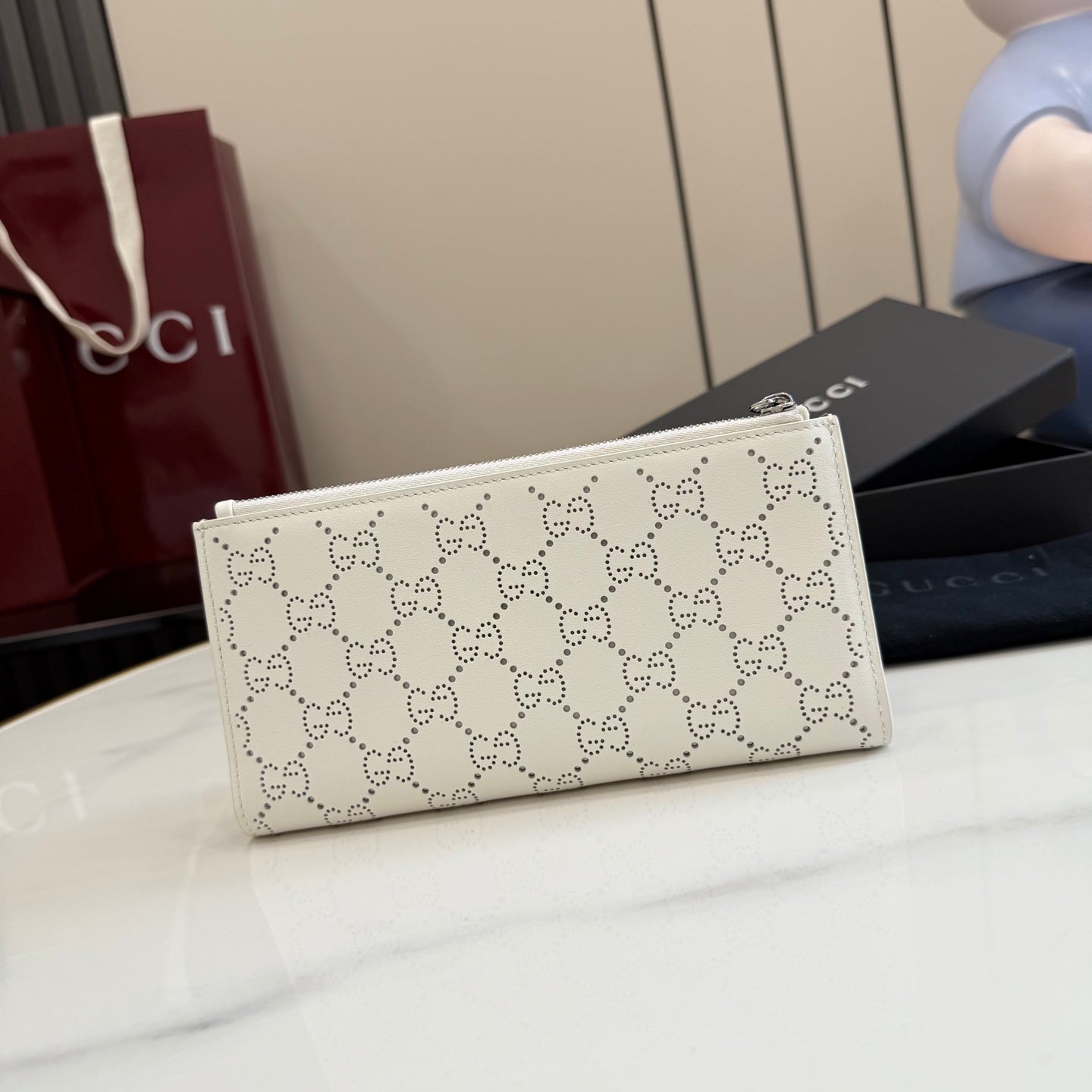 Gucci White Leather Openwork Card Holder