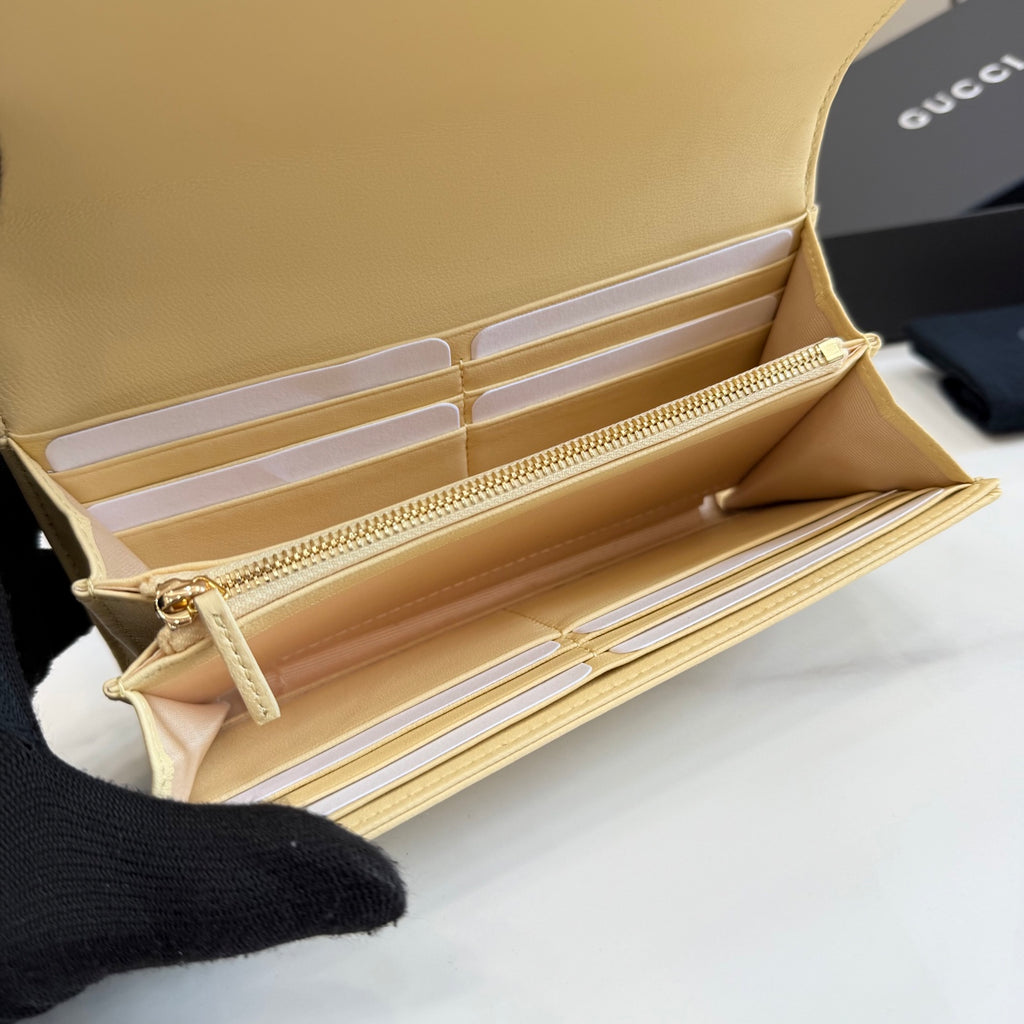Gucci GG Marmont Yellow Leather Chain-Detail Double G Wallet