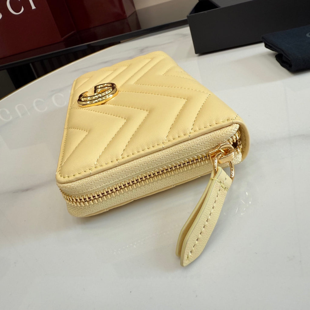 Gucci GG Marmont Yellow Leather Double G Quilted Clutch