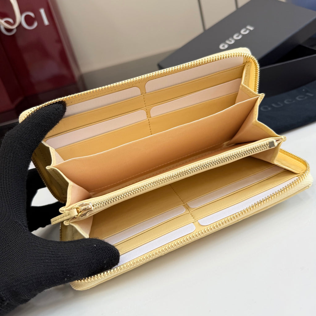 Gucci GG Marmont Yellow Leather Double G Quilted Clutch