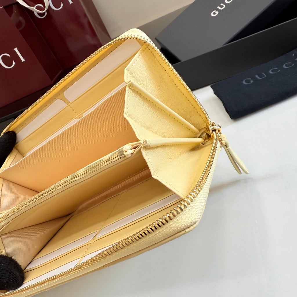 Gucci GG Marmont Yellow Leather Double G Quilted Clutch