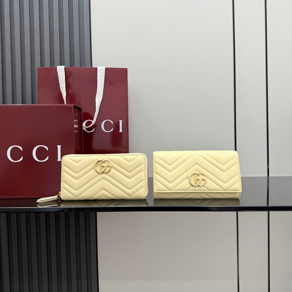 Gucci GG Marmont Yellow Leather Double G Quilted Clutch