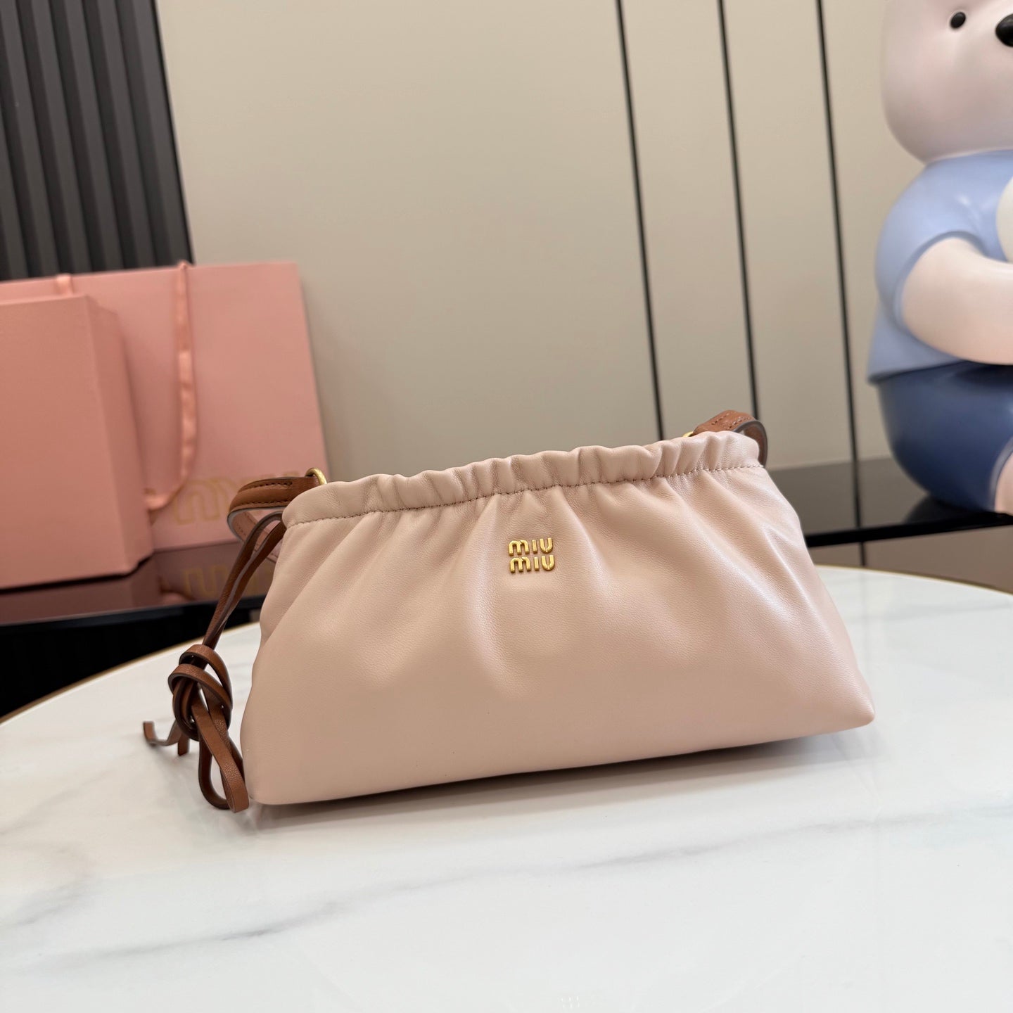 Miu Miu Pink Leather Butterfly-Motif Bow Butterfly Shoulder Bag