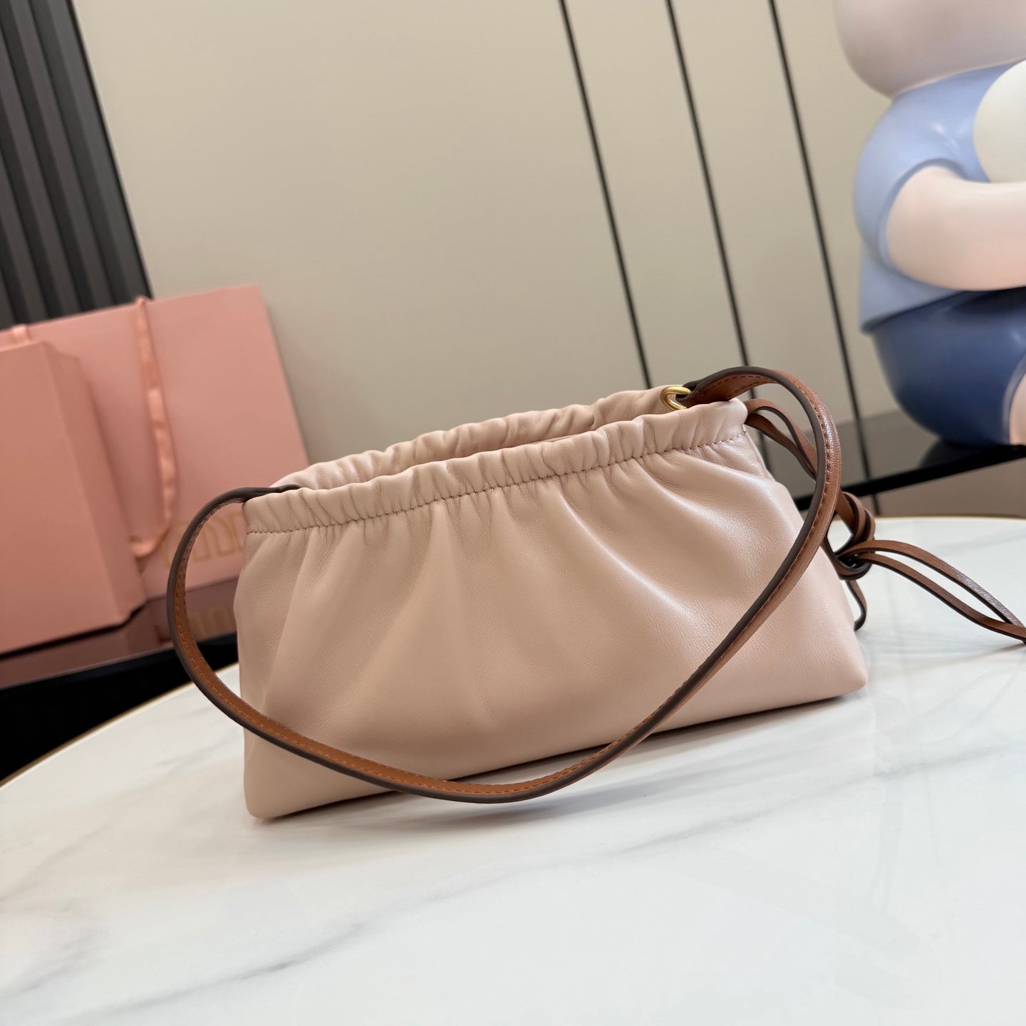 Miu Miu Pink Leather Butterfly-Motif Bow Butterfly Shoulder Bag