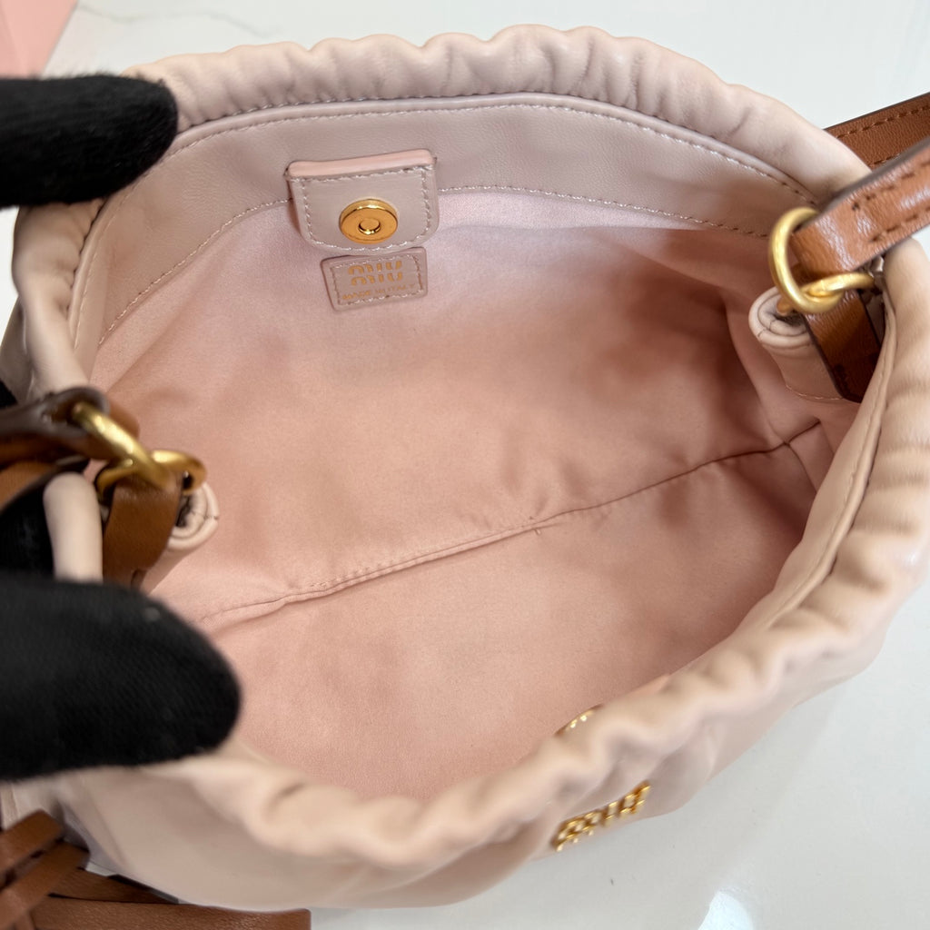 Miu Miu Pink Leather Butterfly-Motif Bow Butterfly Shoulder Bag
