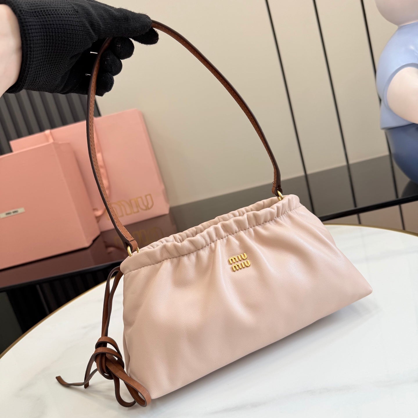 Miu Miu Pink Leather Butterfly-Motif Bow Butterfly Shoulder Bag