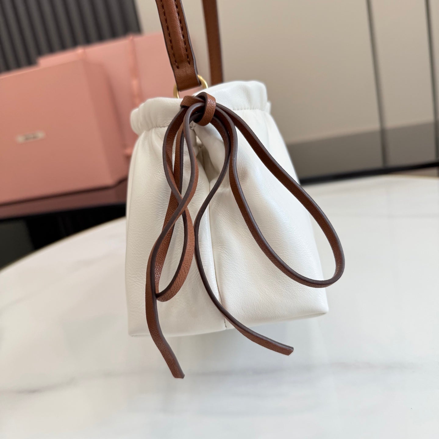 Miu Miu White Leather Butterfly-Motif Bow Butterfly Shoulder Bag