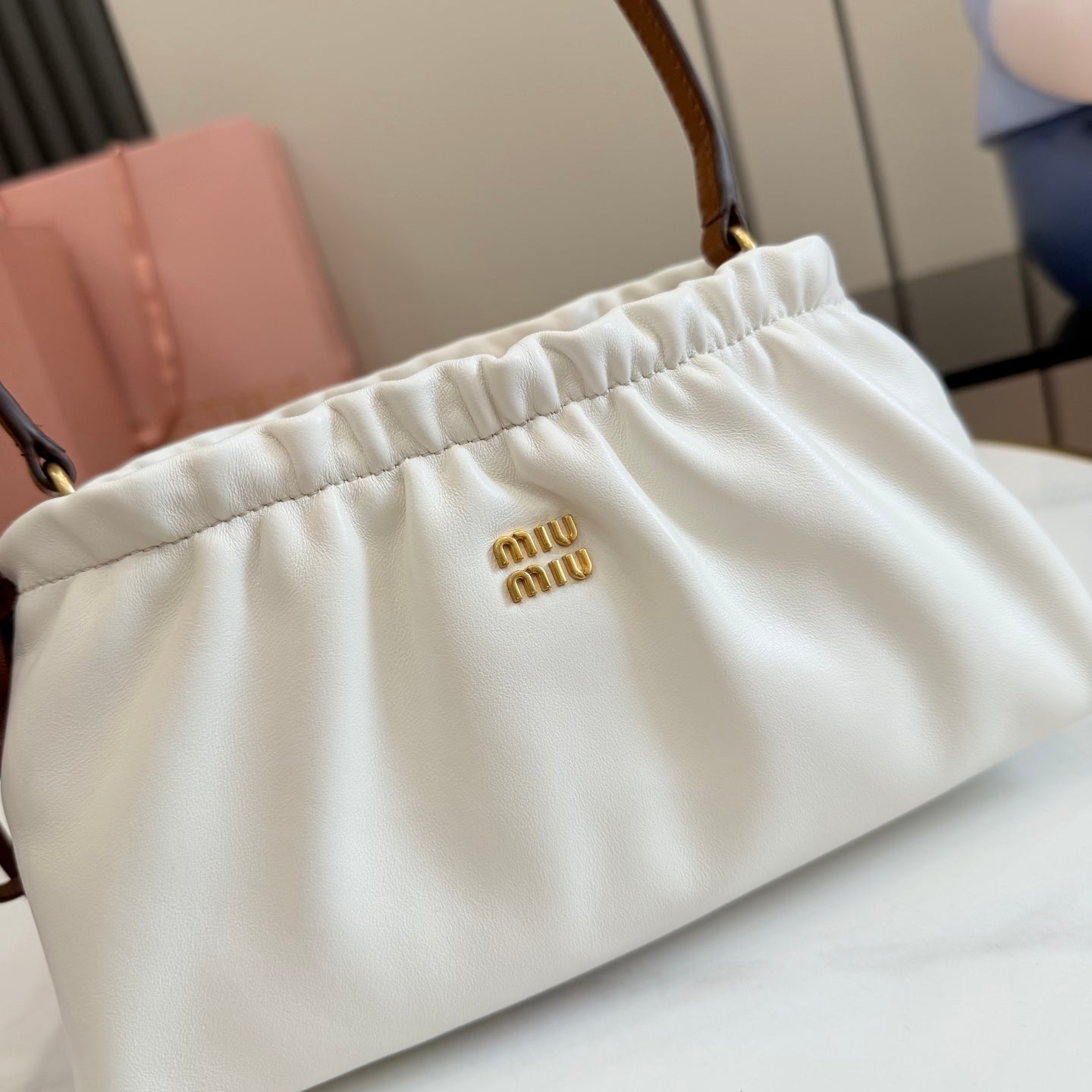 Miu Miu White Leather Butterfly-Motif Bow Butterfly Shoulder Bag