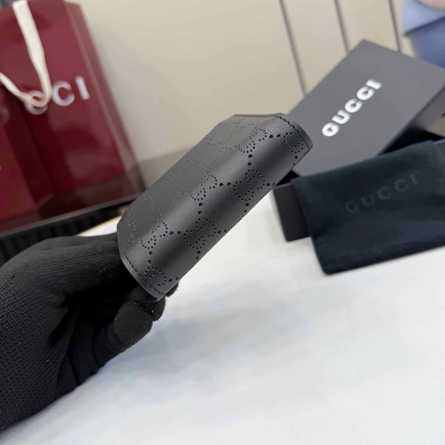 Gucci Black Leather Openwork Wallet