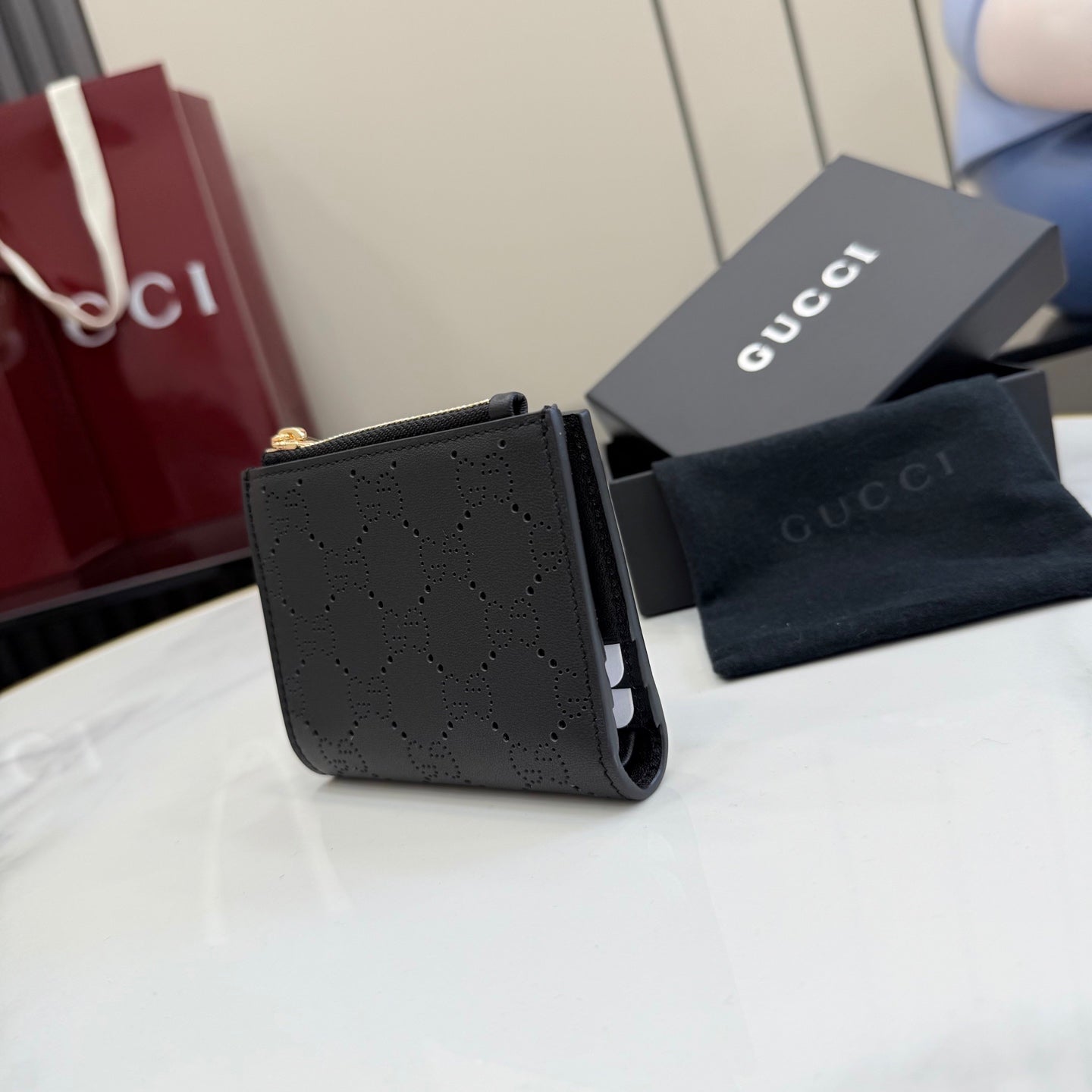 Gucci Black Leather Openwork Wallet