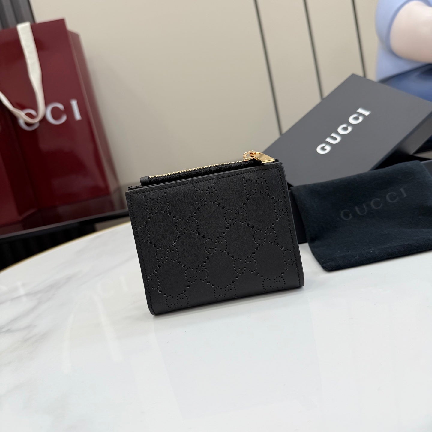 Gucci Black Leather Openwork Wallet