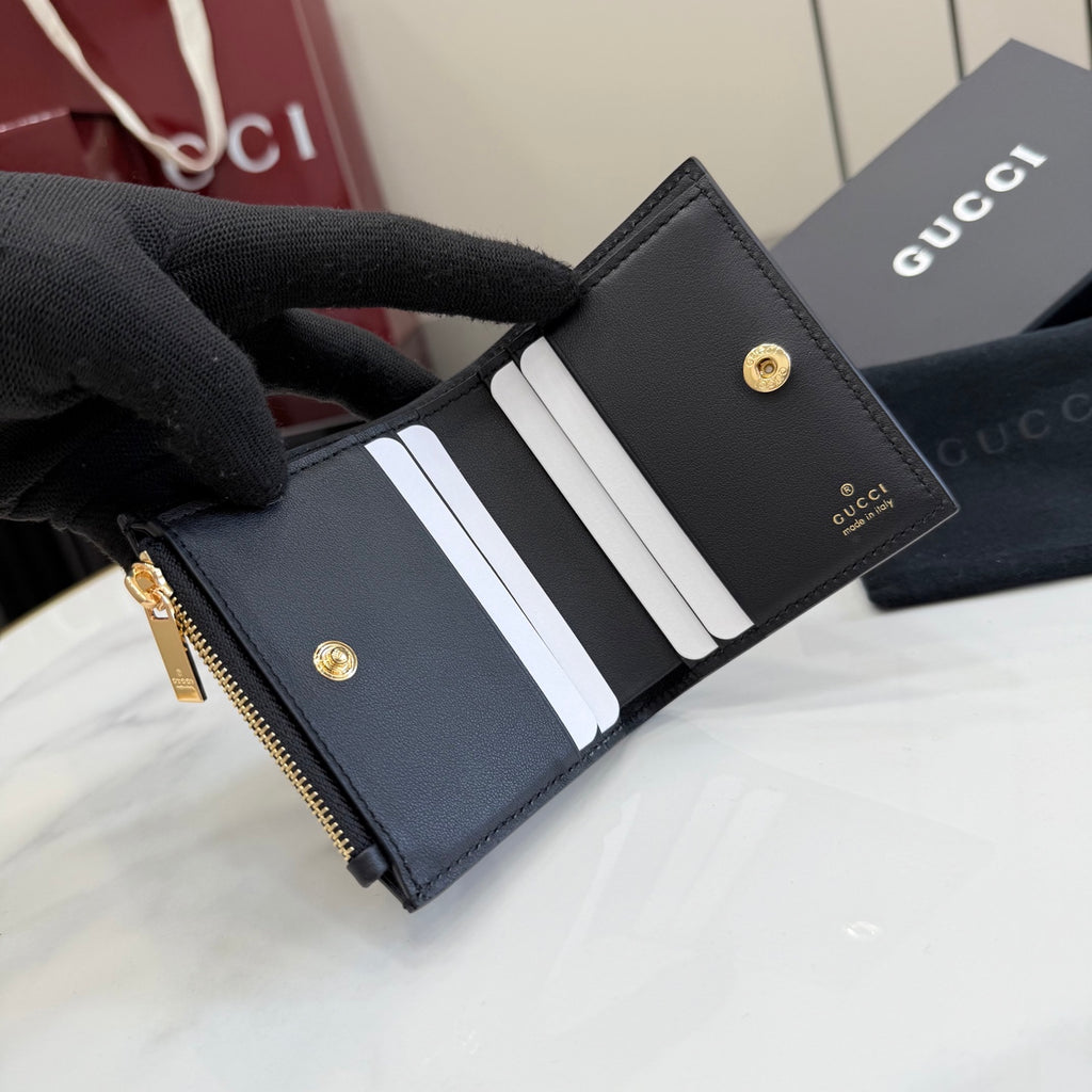 Gucci Black Leather Openwork Wallet