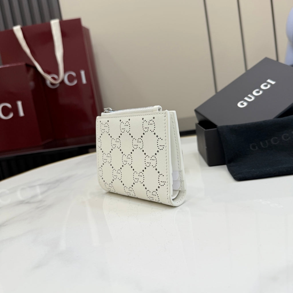 Gucci White Leather Openwork Wallet
