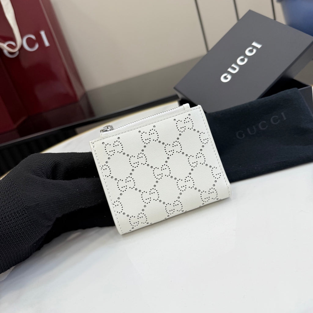 Gucci White Leather Openwork Wallet