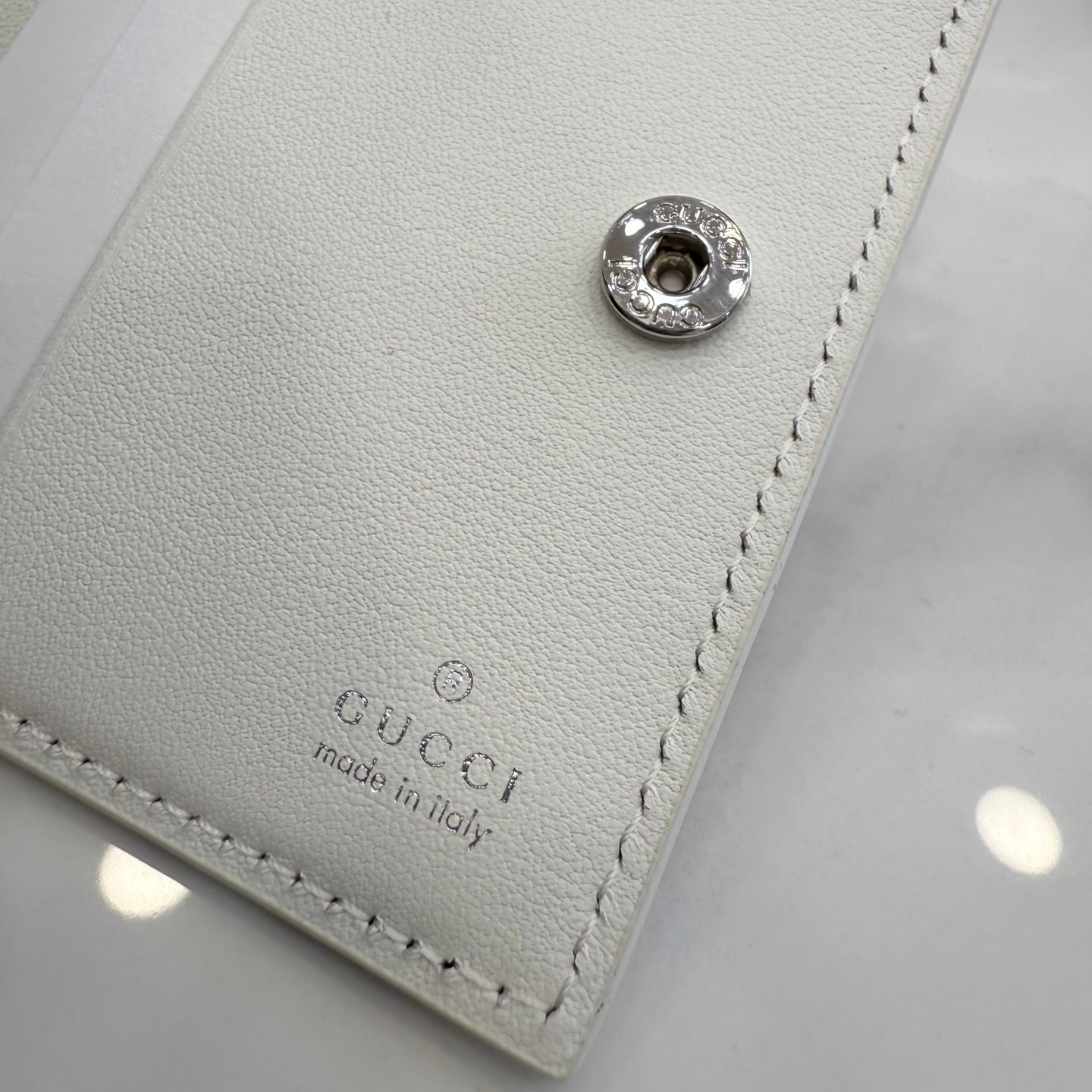 Gucci White Leather Openwork Wallet