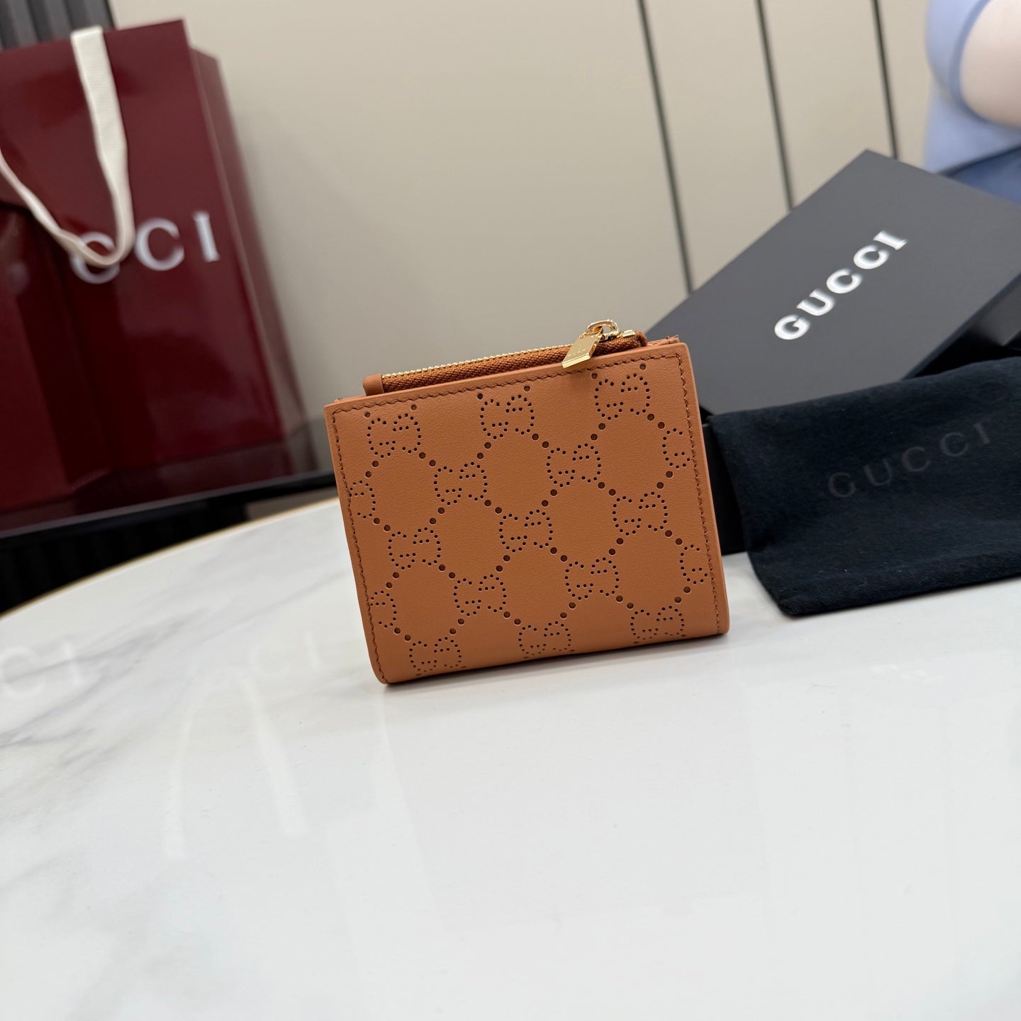 Gucci Brown Leather Openwork Wallet