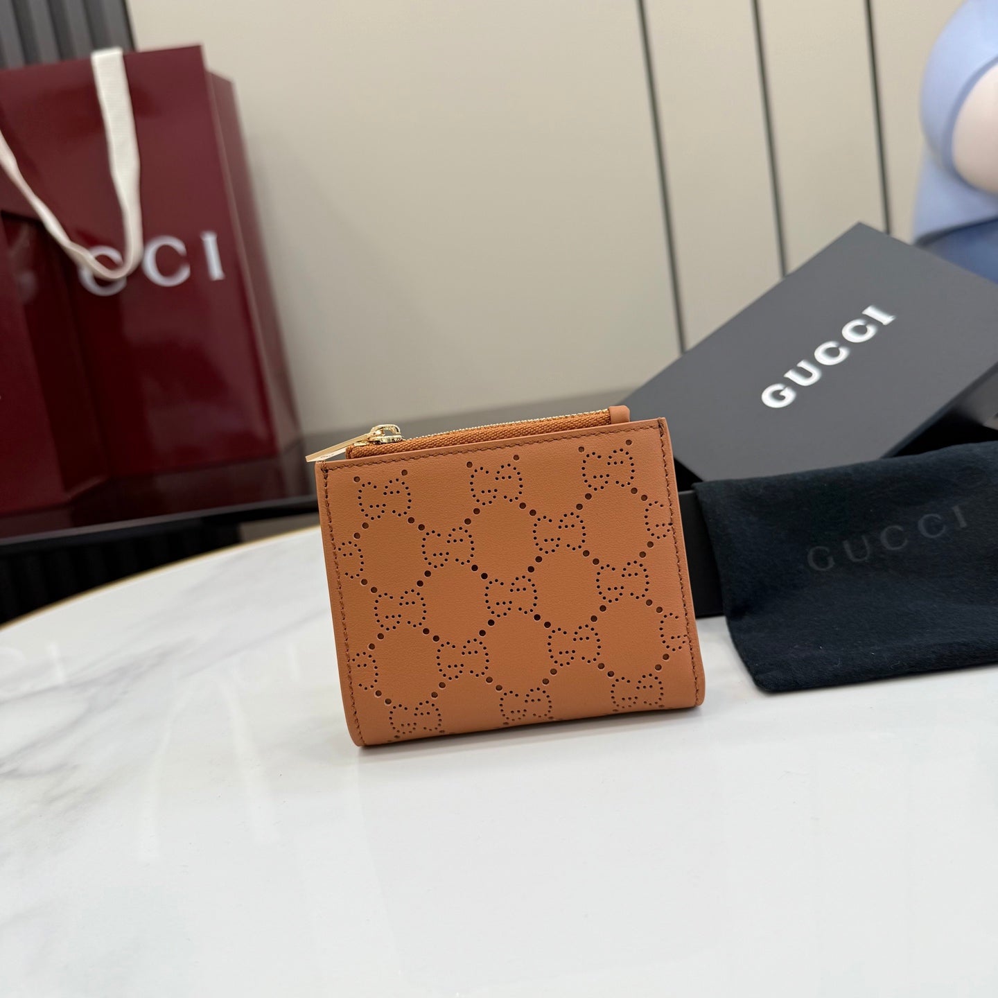 Gucci Brown Leather Openwork Wallet